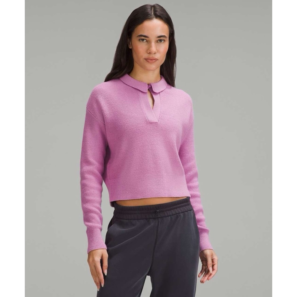 Lululemon Collared Merino Wool Sweater In Dahlia Mauve Size Small $138 MSRP‎